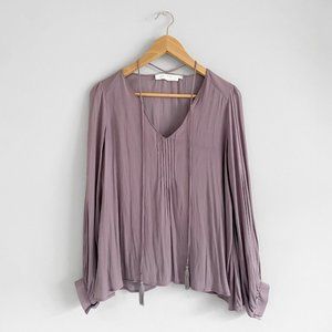 ASTR the label- Lavendar Lilac Silky Flowy Blouse with Tassle Ties